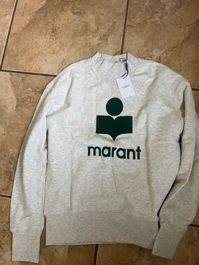 Isabel Marant Logo Sweatshirt in Light Gray with Green velvet Print L nwt 395.00